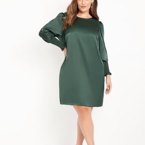 Eloquii Satin Longe Sleeve Dress, Emerald Green, size 20.